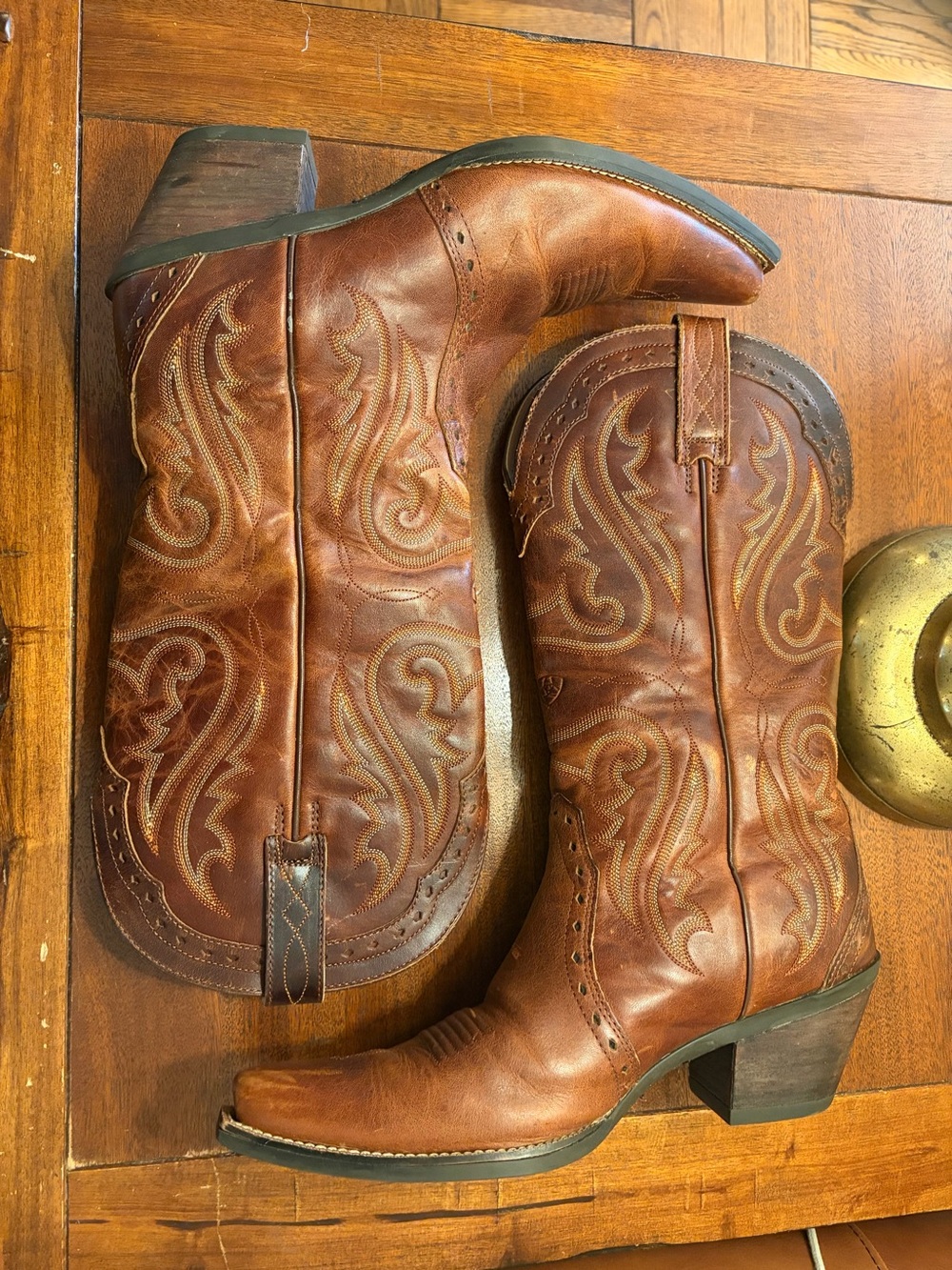 Ariat heritage Cognac Brown Embroidered Western Heeled Boots - Women's 10